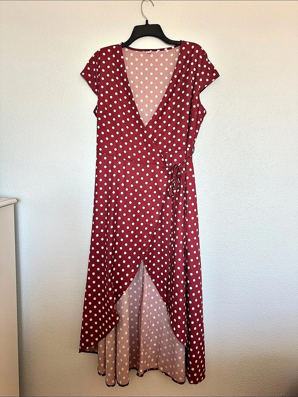 Polka Dot Wrap Maxi Dress in Red & White XL